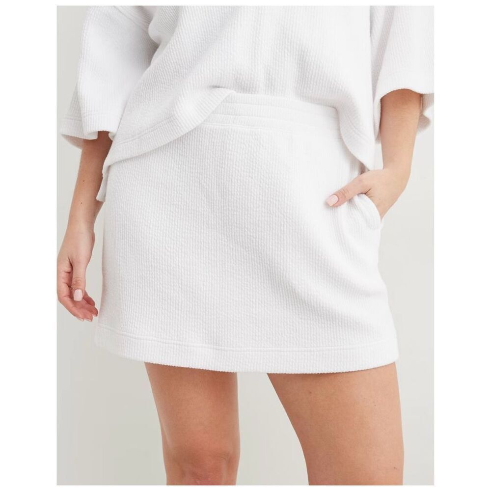 aerie wonder mini skirt white pull on ribbed knit pockets stretch womens size XL